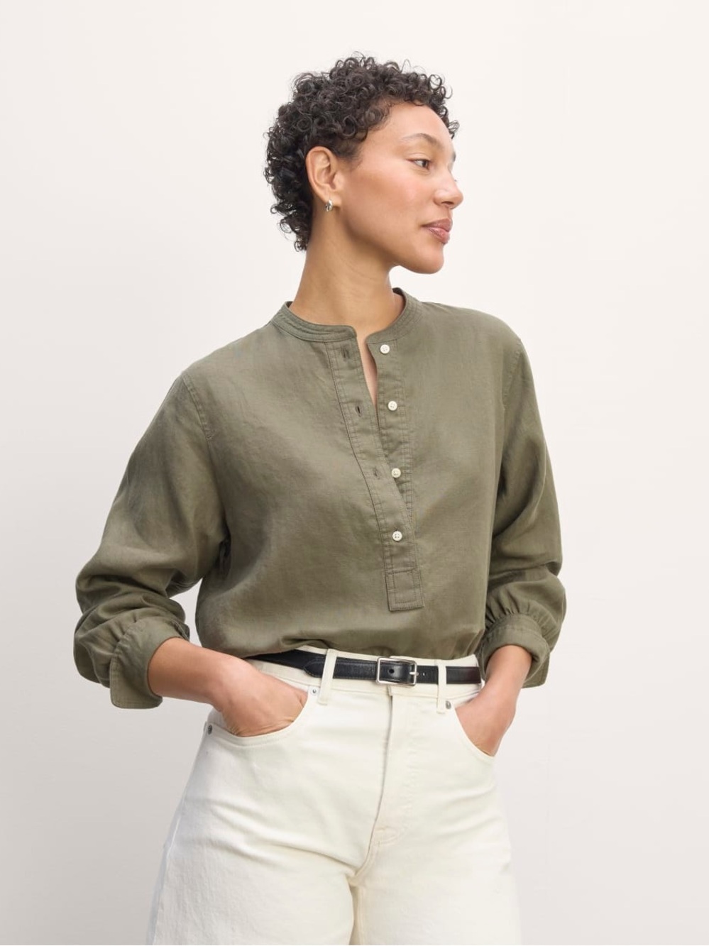 Everlane Green European Flax Linen The Henley Shirt Size 16